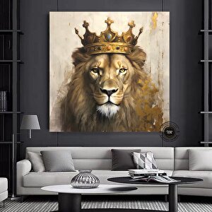 Kral Aslan Kanvas Tablo | Soyut Aslan Baskısı | Renkli Aslan Tablo 120x120 cm