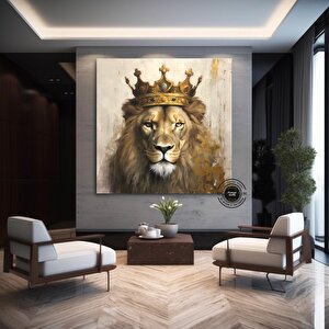 Kral Aslan Kanvas Tablo | Soyut Aslan Baskısı | Renkli Aslan Tablo 120x120 cm