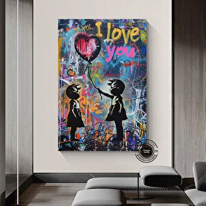 Banksy Balonlu Kız Pop Art Kanvası, Graffiti Tarzı Duvar Dekoru 100x150 cm