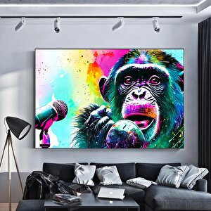 Soyut Graffiti Maymun – Komik Gorilla Duvar Sanatı; Renkli Şempanze Kanvas Dekor 70x100 cm