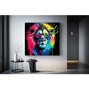 Aslan Kanvas Baskı, Grafiti Sanatı Aslan, Kanvas Aslan Dekoru, Renkli Aslan Kanvası 30x30 cm