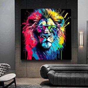Aslan Kanvas Baskı, Grafiti Sanatı Aslan, Kanvas Aslan Dekoru, Renkli Aslan Kanvası