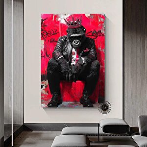 Kral Maymun Grafiti Kanvas; Pop Art Maymun Tablosu 30x40 cm
