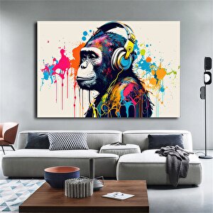 Soyut Graffiti Maymun; Komik Gorilla Duvar Sanatı; Renkli Şempanze Kanvas Décor 100x150 cm