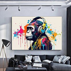 Soyut Graffiti Maymun; Komik Gorilla Duvar Sanatı; Renkli Şempanze Kanvas Décor 100x150 cm