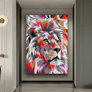 Renkli Aslan Tablosu; Aslan Portresi; Aslan Duvar Sanatı; Aslan Posteri 90x150 cm