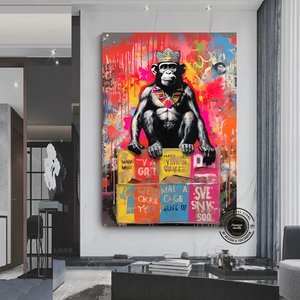 Graffiti Kanvas Sanatı Baskısı; Büyük Pop Art Duvar Sanatı; Maymun Kanvası; Grafiti Baskı; Pop Art T 80x160 cm