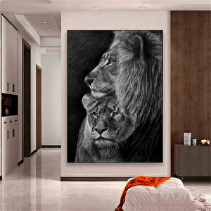 Anne Aslan Kanvas Tablosu; Aslan Ve Yavru Duvar Dekoru; Aslan Posteri 80x120 cm
