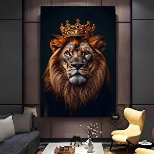 Taçlı Aslan Kral Duvar Sanatı, Siyah-altın Soyut Aslan Tablosu, Ekstra Büyük Kanvas