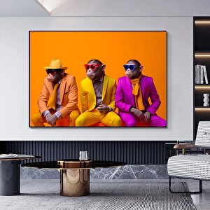 3 Maymun Kanvas Sanatı, 3 Düşünen Maymun, Maymun Kanvas, Bilge Maymun, Hayvan Duvar Sanatı 60x90 cm