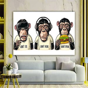 3 Maymun Kanvas Sanatı, 3 Düşünen Maymun, Maymun Kanvası, Bilge Maymun, Hayvan Duvar Sanatı 80x120 cm