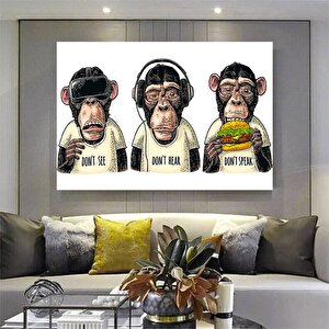 3 Maymun Kanvas Sanatı, 3 Düşünen Maymun, Maymun Kanvası, Bilge Maymun, Hayvan Duvar Sanatı 60x120 cm