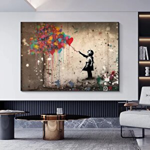 Balon Kız Pop Art Kanvas Baskısı, Banksy Sanatı, Balon Kız Grafiti, Sokak Grafiti Duvar Sanatı 80x160 cm