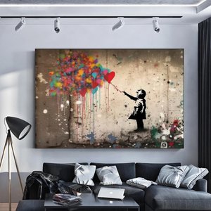 Balon Kız Pop Art Kanvas Baskısı, Banksy Sanatı, Balon Kız Grafiti, Sokak Grafiti Duvar Sanatı 80x160 cm