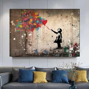 Balon Kız Pop Art Kanvas Baskısı, Banksy Sanatı, Balon Kız Grafiti, Sokak Grafiti Duvar Sanatı 80x160 cm