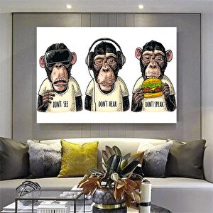 3 Maymun Kanvas Sanatı, 3 Düşünen Maymun, Maymun Kanvası, Bilge Maymun, Hayvan Duvar Sanatı 20x30 cm