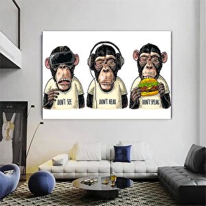 3 Maymun Kanvas Sanatı, 3 Düşünen Maymun, Maymun Kanvası, Bilge Maymun, Hayvan Duvar Sanatı