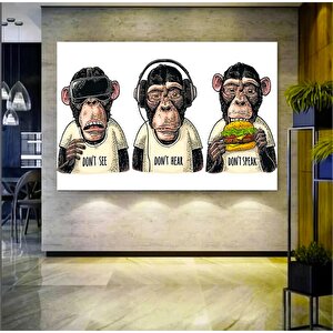 3 Maymun Kanvas Sanatı, 3 Düşünen Maymun, Maymun Kanvası, Bilge Maymun, Hayvan Duvar Sanatı