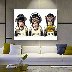 3 Maymun Kanvas Sanatı, 3 Düşünen Maymun, Maymun Kanvası, Bilge Maymun, Hayvan Duvar Sanatı