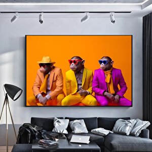 3 Maymun Kanvas Sanatı, 3 Düşünen Maymun, Maymun Kanvas, Bilge Maymun, Hayvan Duvar Sanatı 80x150 cm
