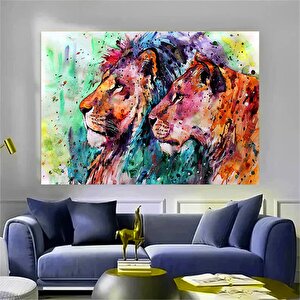 Renkli Aslan Kanvas; Aslan Tablosu; Aslan Duvar Sanatı; Aslan Posteri; Hayvan Duvar Sanatı; Hayvan P 90x180 cm
