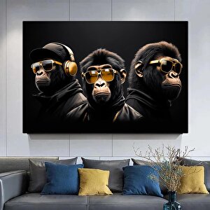 Üç Bilge Maymun Kanvası; Soyut Maymun Duvar Sanatı; Bilge Maymun Kanvas Sanatı; Modern Duvar Dekoru; 60x120 cm