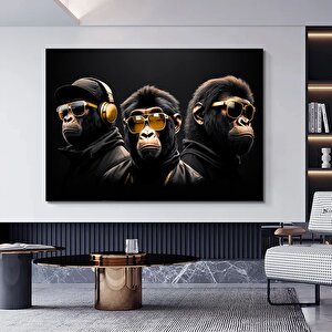Üç Bilge Maymun Kanvası; Soyut Maymun Duvar Sanatı; Bilge Maymun Kanvas Sanatı; Modern Duvar Dekoru; 60x90 cm