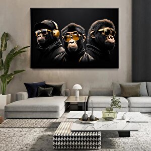 Üç Bilge Maymun Kanvası; Soyut Maymun Duvar Sanatı; Bilge Maymun Kanvas Sanatı; Modern Duvar Dekoru;