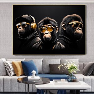 Üç Bilge Maymun Kanvası; Soyut Maymun Duvar Sanatı; Bilge Maymun Kanvas Sanatı; Modern Duvar Dekoru;