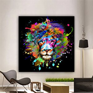 Renkli Aslan Kanvası, Aslan Posteri, Hayvan Temalı Duvar Sanatı, Soyut Aslan Baskısı 30x40 cm