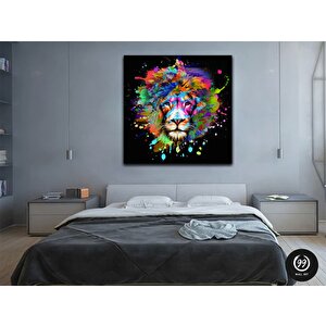 Renkli Aslan Kanvası, Aslan Posteri, Hayvan Temalı Duvar Sanatı, Soyut Aslan Baskısı