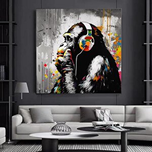 Soyut Graffiti Maymun, Komik Goril Duvar Sanatı, Renkli Şempanze Kanvas Dekoru 70x70 cm