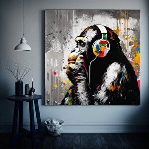 Soyut Graffiti Maymun, Komik Goril Duvar Sanatı, Renkli Şempanze Kanvas Dekoru 60x60 cm