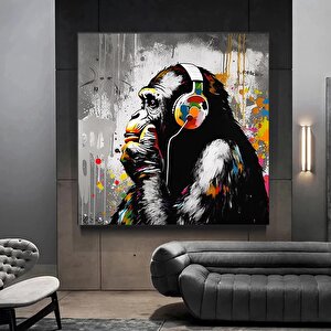 Soyut Graffiti Maymun, Komik Goril Duvar Sanatı, Renkli Şempanze Kanvas Dekoru 60x60 cm