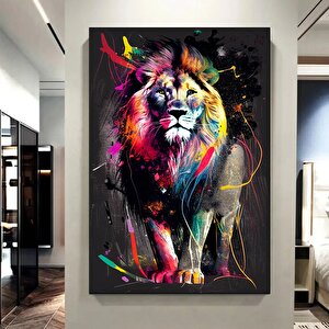 Soyut Grafiti Aslan Tablosu, Modern Hayvan Sokak Sanatı, Renkli Kanvas Poster Baskısı 100x150 cm