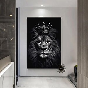 Taçlı Aslan Kanvas Sanatı | Modern Aslan Duvar Tablosu | Siyah-beyaz Aslan | Büyük İç Mekan Dekoru 50x70 cm