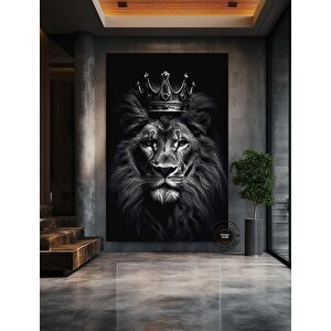 Taçlı Aslan Kanvas Sanatı | Modern Aslan Duvar Tablosu | Siyah-beyaz Aslan | Büyük İç Mekan Dekoru
