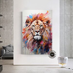 Renkli Soyut Aslan Posteri, Renkli Aslan Tablosu, Soyut Kanvas Sanatı, Ev Dekoru