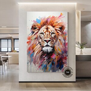 Renkli Soyut Aslan Posteri, Renkli Aslan Tablosu, Soyut Kanvas Sanatı, Ev Dekoru