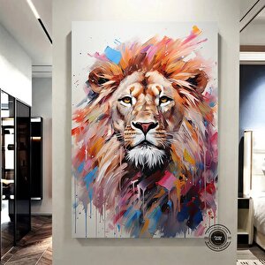 Renkli Soyut Aslan Posteri, Renkli Aslan Tablosu, Soyut Kanvas Sanatı, Ev Dekoru