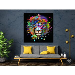 Renkli Aslan Kanvası, Aslan Posteri, Hayvan Temalı Duvar Sanatı, Soyut Aslan Baskısı