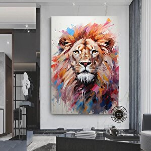 Renkli Soyut Aslan Posteri, Renkli Aslan Tablosu, Soyut Kanvas Sanatı, Ev Dekoru 120x180 cm
