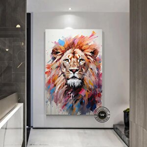 Renkli Soyut Aslan Posteri, Renkli Aslan Tablosu, Soyut Kanvas Sanatı, Ev Dekoru 120x180 cm