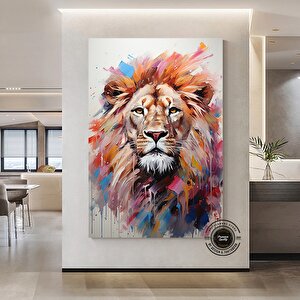 Renkli Soyut Aslan Posteri, Renkli Aslan Tablosu, Soyut Kanvas Sanatı, Ev Dekoru