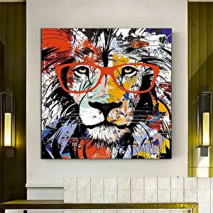 Aslan Kanvası, Graffiti Aslan Tablosu, Renkli Aslan Duvar Sanatı 100x100 cm