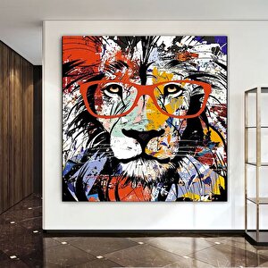 Aslan Kanvası, Graffiti Aslan Tablosu, Renkli Aslan Duvar Sanatı 100x100 cm