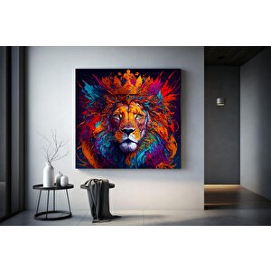 Renkli Aslan Soyut Sanat Kanvas; Modern Hayvan Resmi