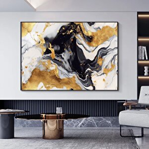 Siyah-altın Soyut Kanvas; Lüks Salon Dekoru; Soyut Manzara 80x150 cm