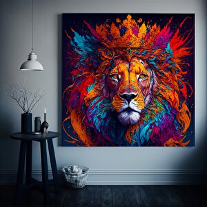 Renkli Aslan Soyut Sanat Kanvas; Modern Hayvan Resmi 120x120 cm