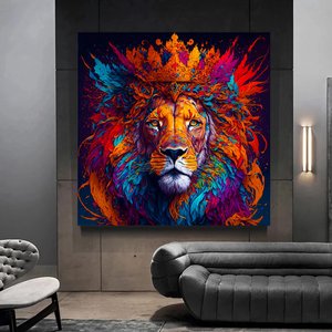 Renkli Aslan Soyut Sanat Kanvas; Modern Hayvan Resmi 40x40 cm
